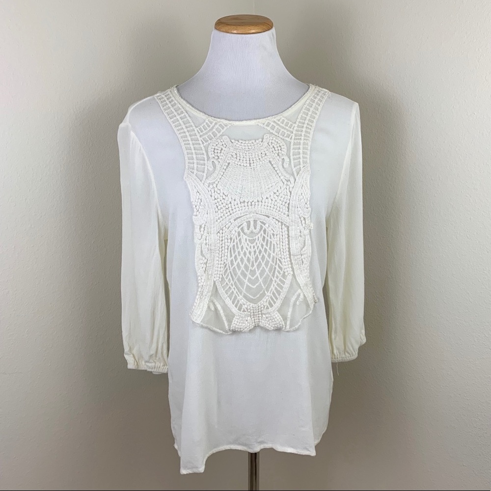 ✨5 FOR $25✨ Francesca’s Alya Ivory Lace 3/4 Sleeve Blouse